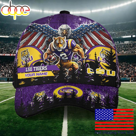 NCAA LSU Tigers Mascot Logo Custom Name Baseball Cap  For Fans