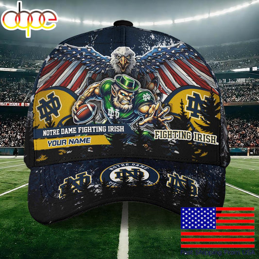 NCAA Notre Dame Fighting Irish Mascot Logo Custom Name Baseball Cap  For Fans