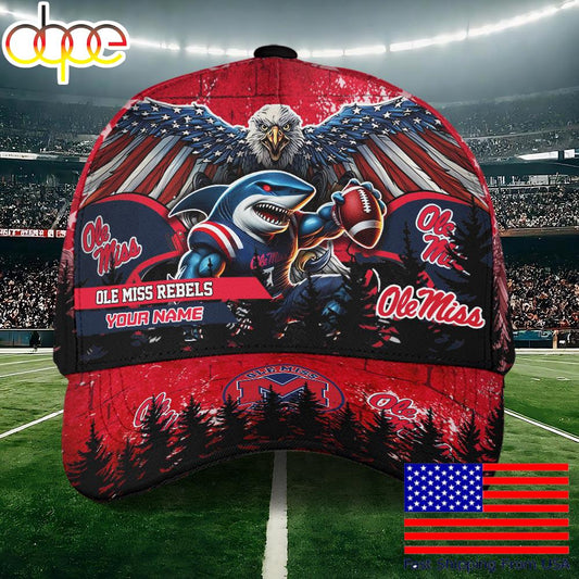 NCAA Ole Miss Rebels Mascot Logo Custom Name Baseball Cap  For Fans
