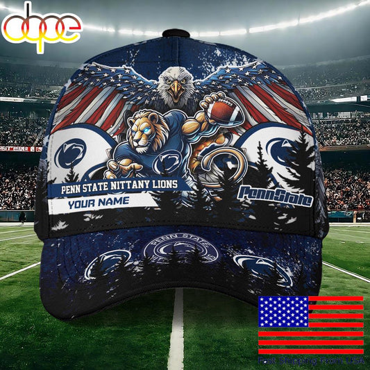 NCAA Penn State Nittany Lions Mascot Logo Custom Name Baseball Cap  For Fans