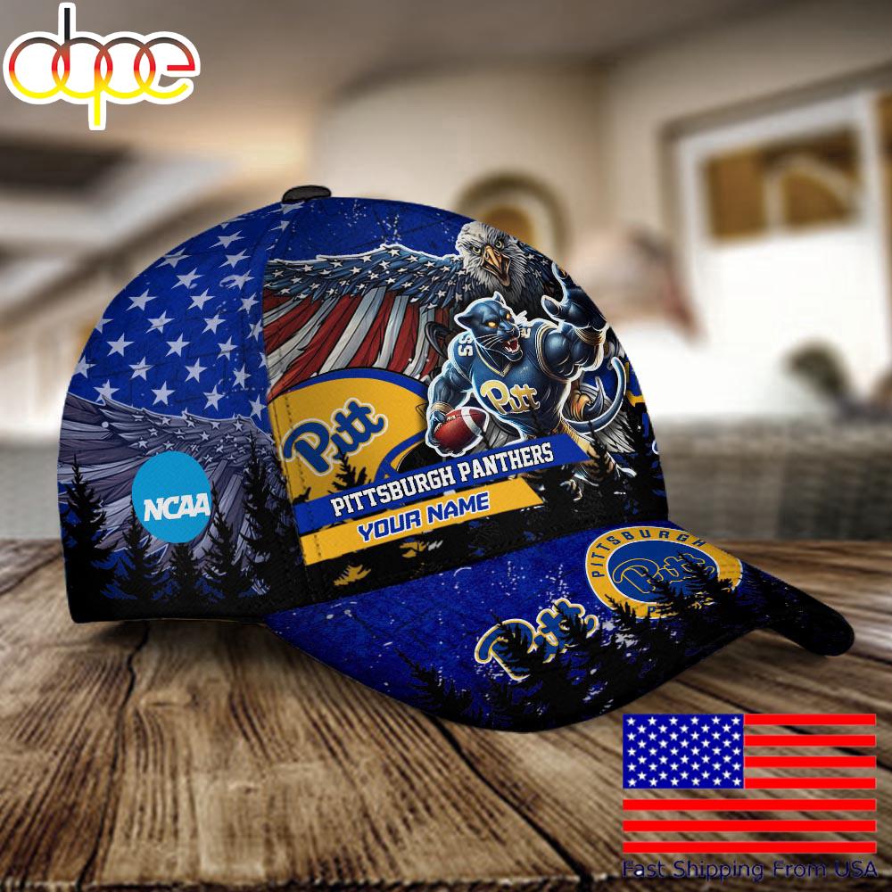 NCAA Pittsburgh Panthers Mascot Logo Custom Name Baseball Cap  For Fans