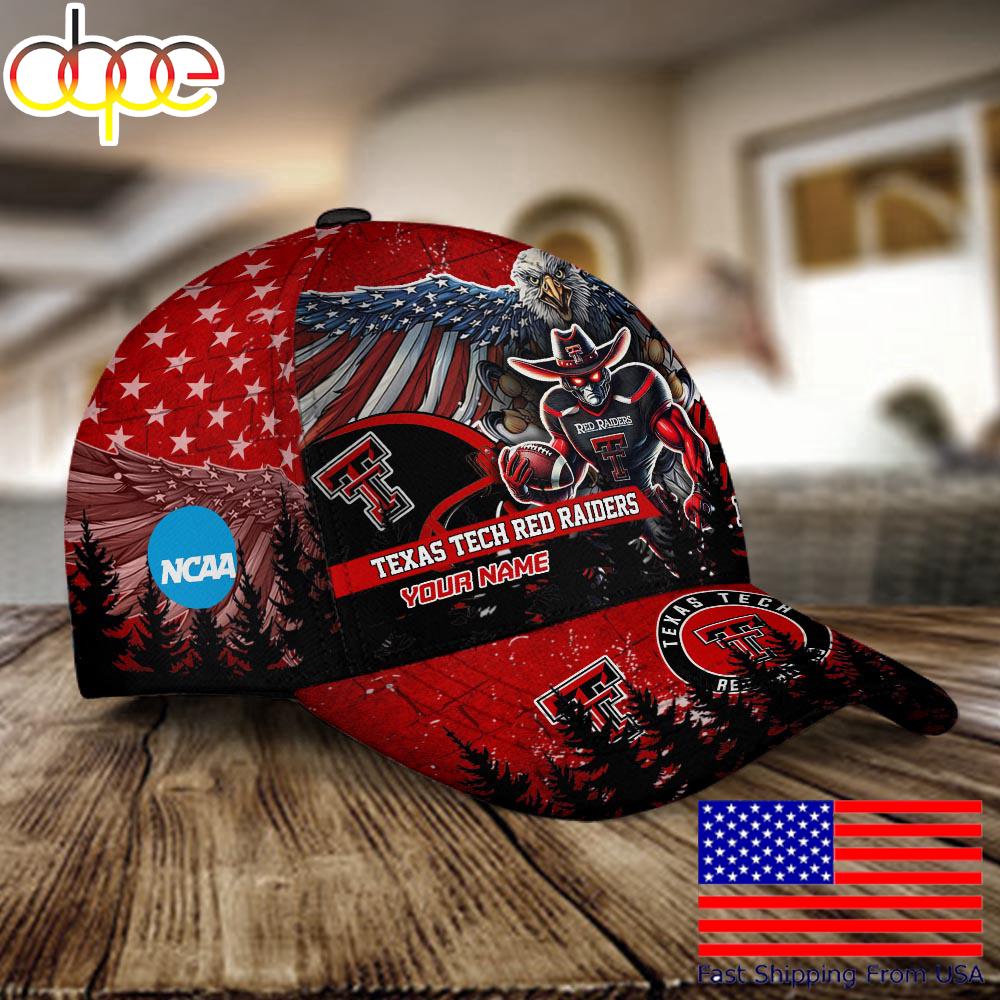 NCAA Texas Tech Red Raiders Mascot Logo Custom Name Baseball Cap  For Fans
