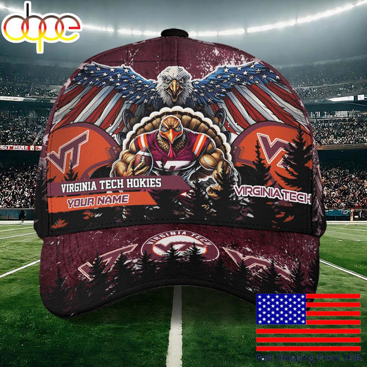 NCAA Virginia Tech Hokies Mascot Logo Custom Name Baseball Cap  For Fans