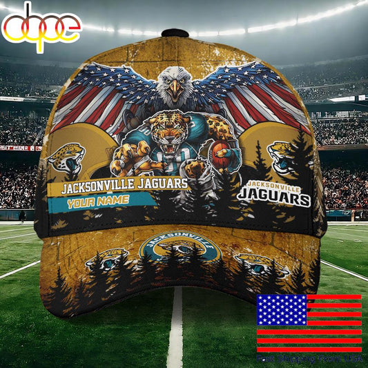 NFL Jacksonville Jaguars Mascot Logo Custom Name Baseball Cap  For Fans