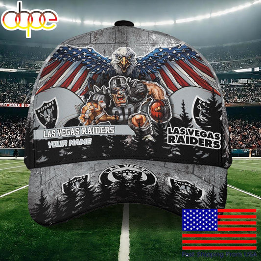 NFL Las Vegas Raiders Mascot Logo Custom Name Baseball Cap  For Fans