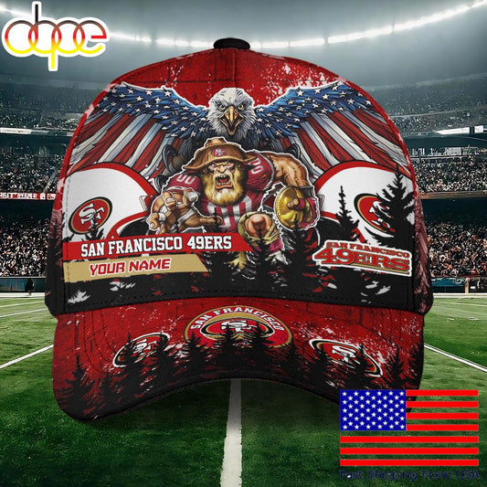 NFL San Francisco 49ers Mascot Logo Custom Name Baseball Cap  For Fans
