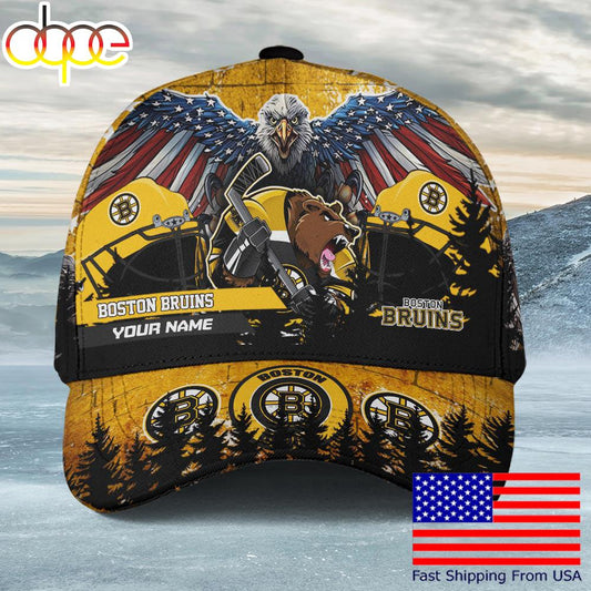 NHL Boston Bruins Mascot Logo Custom Name Baseball Cap