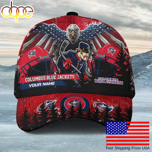 NHL Columbus Blue Jackets Mascot Logo Custom Name Baseball Cap