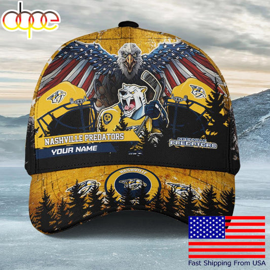 NHL Nashville Predators Mascot Logo Custom Name Baseball Cap