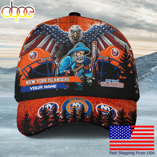 NHL New York Islanders Mascot Logo Custom Name Baseball Cap