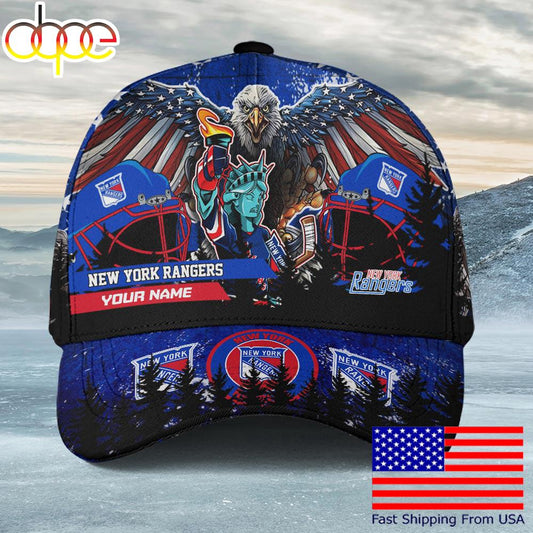 NHL New York Rangers Mascot Logo Custom Name Baseball Cap