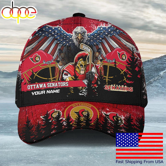 NHL Ottawa Senators Mascot Logo Custom Name Baseball Cap