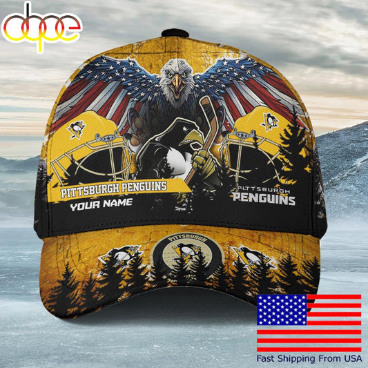 NHL Pittsburgh Penguins Mascot Logo Custom Name Baseball Cap